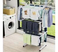 Neo White 4 Tier Clothes Airer Horse Drying Rack Folding Side Wings Rail Stainless Steel Stand Laundry Garment Neo White