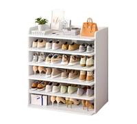 Neo White 6 Tier Wooden Shoe Rack Space-Saving Cabinet Organiser Shelving Storage Shelf for Entryway Hallway Closet Bedroom