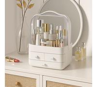 Neo White Acrylic Makeup Organiser with Lid & Drawers Portable Dustproof Cosmetic Storage Box for Vanity