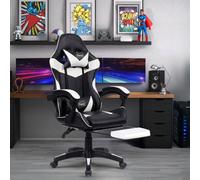Neo White Leather Massage Recliner Computer Gaming Office Chair With Footrest