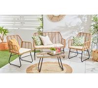 Neo Wicker Bamboo Style Garden Sofa Table Chairs Set: Grey