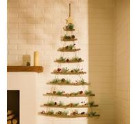 Neo Wooden Hanging Wall Xmas Christmas Tree Ladder Decoration Rustic Nordic Hygge Style with Pine Cones Red Berries Jute Rope Wall Mounted Décor