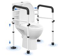 NEOAGE Toilet Safety Rails for Elderly Adults - Heavy Duty 350lbs Bathroom Safety Handles for Seniors, Toilet Grab Bars with Non-Slip Grips & Tool-Free Installation, Space-Saving Foldable Design
