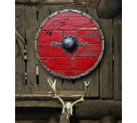 NEOARY Medieval Ragnar Lothbrok Authentic Battleworn Viking Shield - The Last Kingdom Cosplay Battle Ready, Fully Functional for Soldier/Warrior (24 Inches) Red