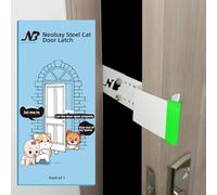 Neobay Cat Door Latch, Door Prop for Cats Keep Dogs Out of Cat Feeding Station & Litter Box, Cat Door Stopper with Silicone Anti-Collision Pad, Pet Door Interior Door Alternative, Steel White