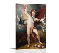 Neoclassical Wall Art Print Benjamin West's 1798 Cupid Releasing Two Doves Featuring Angelic Figure, Birds And Floral Motifs Canvas Wall Art Decorative Bedroom Modern Home Print Picture Artworkss Fram