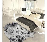NEOCOZY Exquisite Cowhide Rug, 4 x 5.2 ft Faux Cowhide Rug for Living Room Bedroom, Cow Print Rug for Wall, Non-Slip, Grey White