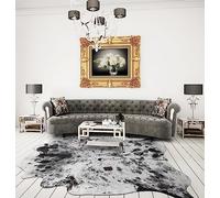 NEOCOZY Exquisite Cowhide Rug, 5.2 x 6.2 ft Faux Cowhide Rug for Living Room Bedroom, Cow Print Rug for Wall, Non-Slip, Grey White