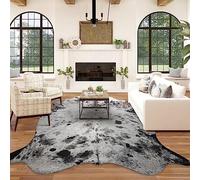 NEOCOZY Exquisite Cowhide Rug, 6.2 x 7 ft Faux Cowhide for Living Room Bedroom, Cow Print Rug for Wall, Non-Slip, Grey White