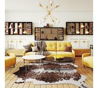 NEOCOZY Exquisite Cowhide Rug, 6.2 x 7 ft Faux Cowhide for Living Room Bedroom, Cow Print Rug for Wall, Non-Slip, Camel White