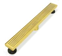 Neodrain 18-Inch Brushed Brass Linear Shower Drain with Removable Quadrato Pattern Grate,Professional 304 Stainless Steel Gold Rectangle Shower Floor Drain Manufacturer,Linear Drainwith Hair Strainer
