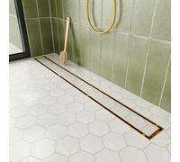 Neodrain 30-Inch Gold Linear Shower Drain with Tile Insert Cover, Golden 304 Stainless Steel Rectangle Shower Floor Drain, Linear Drain with Leveling Feet, Hair Strainer,CUPC Certified