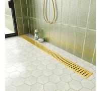 Neodrain 36" Gold Bathroom Linear Shower Drain with Removable Capsule Pattern Grate, 304 Stainless Steel Rectangle Shower Floor Linear Drain- Adjustable Leveling Feet,Hair Strainer, CUPC Certified