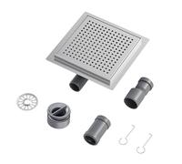 NeoDrain 360° Siphon Stainless Steel Shower Drain with Odour Trap, Hair Strainer and 2 Drain Adaptors, 15 x 15 cm