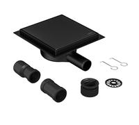 Neodrain Black Shower Drain 15 cm Square 360° Siphon Stainless Steel Floor Drain with Odour Stop, Hair Filter and Drain Adapter 2-in-1 Tileable Drain Channel