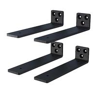 NEODROP 12 Inch Floating Shelf Brackets, Heavy Duty Hidden Bracket for Wall, Mantle, Bookshelves, Black Powder Coated Steel, Pack of 4