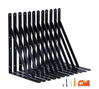 NEODROP 12-Pack 14 Inch Heavy Duty Shelf Brackets, Large Wall Bracket for Garage Storage Shelves, Black Powder-Coated Steel