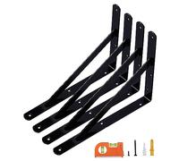 NEODROP 4-Pack 12 Inch Heavy Duty Shelf Brackets, Large Wall Bracket for Garage Storage Shelves, Black Powder-Coated Steel