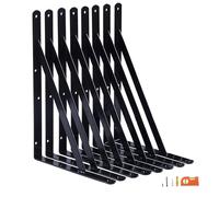 NEODROP 8-Pack 14 Inch Heavy Duty Shelf Brackets, Thicken Wall Bracket for Garage Floating Storage Shelves, 90 Degree Triangle Large L Bracket, Black Powder-Coated Steel