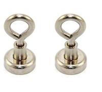Neodymium Clamping Magnet with M4 Eyebolt for Hanging, Holding or Displaying Items - 16mm Diameter x 32mm High - 9.7kg Pull (Pack of 2)