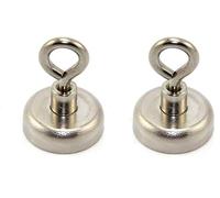 Neodymium Clamping Magnet with M5 Eyebolt for Hanging, Holding or Displaying Items - 25mm Diameter x 36mm High - 20kg Pull - Pack of 2