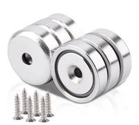 Neodymium Magnets Extra Strong, 16 mm 8 kg Power Disc Magnets with Capsule, Magnets Strong Pot Magnet with Hole, Countersunk Pot Magnet with Screws and Steel Cushion for Kitchens, Pack of 6