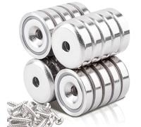 Neodymium Magnets Extra Strong, Pack of 20 20 mm 10 kg Power Disc Magnets with Capsule, Magnets Strong Pot Magnet with Hole, Countersunk Pot Magnet with Screws and Steel Cushion for Kitchens