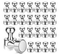 Neodymium Magnets Strong, 24PCS Silve Small Magnet, Round Fridge Magnets 12mmx 16mm, Magnetic Push Pins for Whiteboard, Office, Classroom, Refrigerator (Silver)