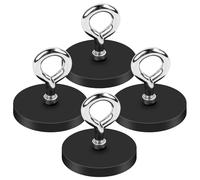 Neodymium Magnets Strong, 4 Pieces Round Magnet with M6 Suspension Ring, 43mm Screwable Rare Earth Magnet with Hole Rubberised Magnets External Thread for Workshop, Cruise