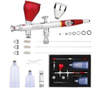 NEOECO SJ83 Airbrush, Self-Centring Plug-in Nozzle,0.2, 0.3 & 0.5mm Nozzle Sets and 1/3 oz Cup, Dual-Action Gravity Feed Airbrush with 1/3 oz,2/3 oz,4/3 oz Replacement Cups (RED)