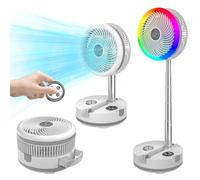 neofeel 10.43'' Portable Pedestal Standing Fan, 40000mAh 106hrs Rechargeable Oscillating Fan with Remote/1-8H Timer, RGB Lighting, Floor Fan for Bedroom Party Camping (White, 40000mAh)