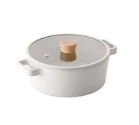 NEOFLAM FIKA Stock Pot for Stovetops and Induction | Glass Lid with Wood Knob | Made in Korea (9.5" / 4.0qt)