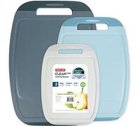 Neoflam Microban Antimicrobial Plastic Cutting Board 3 Sets, BPA Free, Non-Slip EZ Grip Handle, Dishwasher Safe, Reversible Use, Large Juice Grooves, Blue Gray