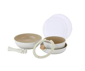 NEOFLAM® - Midas Plus 8-piece pot and pan set - natural Ecolon® non-stick coating, removable handle, suitable for induction cookers, oven-safe, easy to clean