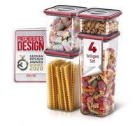Neoflam - Smart Seal Storage Jars Set of 4 with Red Lids - Storage Box e.g. for Cereal, Flour - Storage Container Leak-Proof, Dishwasher Safe, BPA