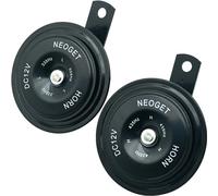 NEOGET Car Horn 12V Electric Universal Disc Horn Metal Super Loud High Low Twin Tone Fit Motorcycle Vehicles Truck Replacement Kit with Bracket (Black)
