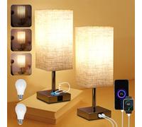 Neoglint Bedside Lamps Set of 2, Touch Control Table Lamps with USB-C+A Charging Ports and Bulbs, Fabric Shade Table Light with 3 Way Dimmable for Bedroom, Living Room, Office Visit The Ne