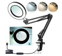 Neoglint Magnifying Lamp With Clamp, 8X Magnifier With 3 Colors & 10 Brightness Dimmable LED Light, 19 Inch Adjustable Swivel Arm Craft Light