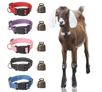 NEOGULY 5 Pack Reflective Nylon Goat & Sheep Collar Set with Copper Bells, Adjustable (13.7-21 inch), Easy Location, Anti-Lost, 5 Colors