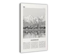 NEOHI Anchorage Black And White, Alaska, USA, United States City Map Travel Landscape Canvas Wall Art Posters And Prints Room Aesthetic Bedroom Office Decor 20x30inch(50x75cm)