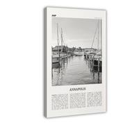 NEOHI Annapolis Black And White Harbor, Maryland, USA, United States City Map Travel Landscape Canvas Art Wall Decor Posters Home Bar Restaurant Garage Cafe Logo Gift 20x30inch(50x75cm)