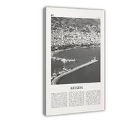 NEOHI Antalya Black And White, Turkey, Anatolia, Türkiye, Turkish City Map Travel Landscape Canvas Art Wall Decor Posters Home Bar Restaurant Garage Cafe Logo Gift 24x36inch(60x90cm)