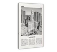NEOHI Columbus Black And White Ohio Downtown, USA, United States City Map Travel Landscape Canvas Wall Art Posters And Prints Room Aesthetic Bedroom Office Decor 24x36inch(60x90cm)