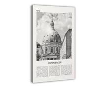 NEOHI Copenhagen Black And White Church, København, Danmark, Denmark, Europe City Map Travel Landscape Canvas Modern Poster Wall Art Prints Paintings Living Room Bedroom Decor 24x36inch(60x90cm)