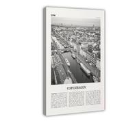 NEOHI Copenhagen Black And White Sky, City Map Travel Landscape Canvas Modern Poster Wall Art Prints Paintings Living Room Bedroom Decor 16x24inch(40x60cm)
