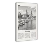 NEOHI Dresden Black And White, Deutchland, Germany, Saxony City Map Travel Landscape Canvas Wall Art Posters And Prints Room Aesthetic Bedroom Office Decor 12x18inch(30x45cm)
