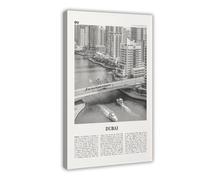 NEOHI Dubai Black And White Downtown, City Map Travel Landscape Canvas Modern Poster Wall Art Prints Paintings Living Room Bedroom Decor 16x24inch(40x60cm)