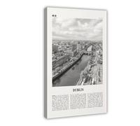 NEOHI Dublin Black And White Canals, City Art, Ireland, Leinster City Map Travel Landscape Canvas Wall Art Posters And Prints Room Aesthetic Bedroom Office Decor 12x18inch(30x45cm)
