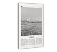 NEOHI Durban Black And White, South Africa, KwaZulu-Natal, EThekwini City Map Travel Landscape Canvas Modern Poster Wall Art Prints Paintings Living Room Bedroom Decor 12x18inch(30x45cm)