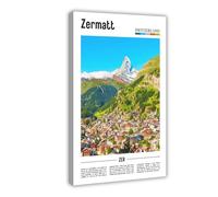 NEOHI E Zermatt Switzerland Around World Travel Landscape of Famous European Cities Canvas Art Wall Decor Posters Home Bar Restaurant Garage Cafe Logo Gift 20x30inch(50x75cm)